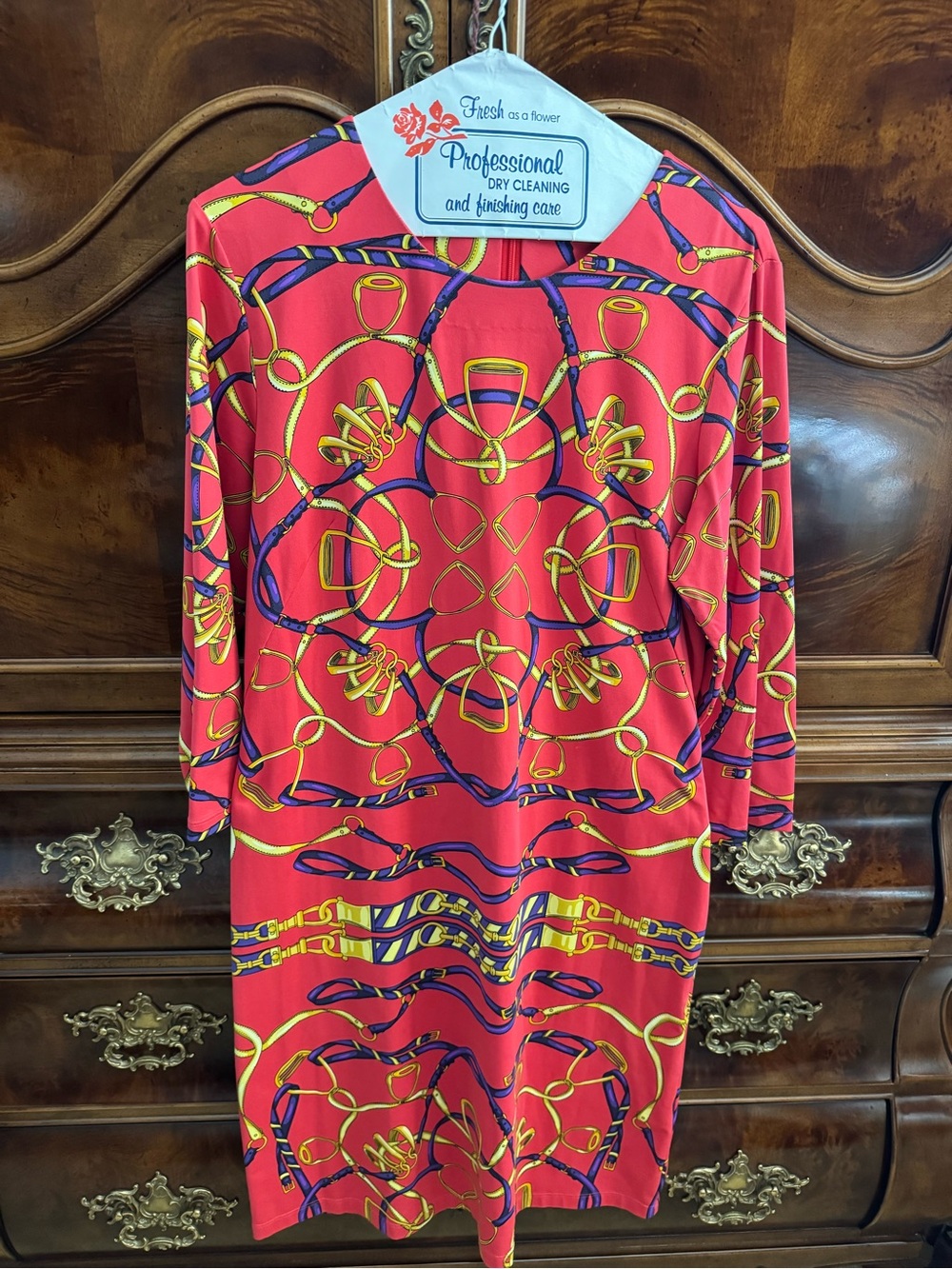 J. McLaughlin Red and Gold equestrian 3/4 Sleeve Dress size Large